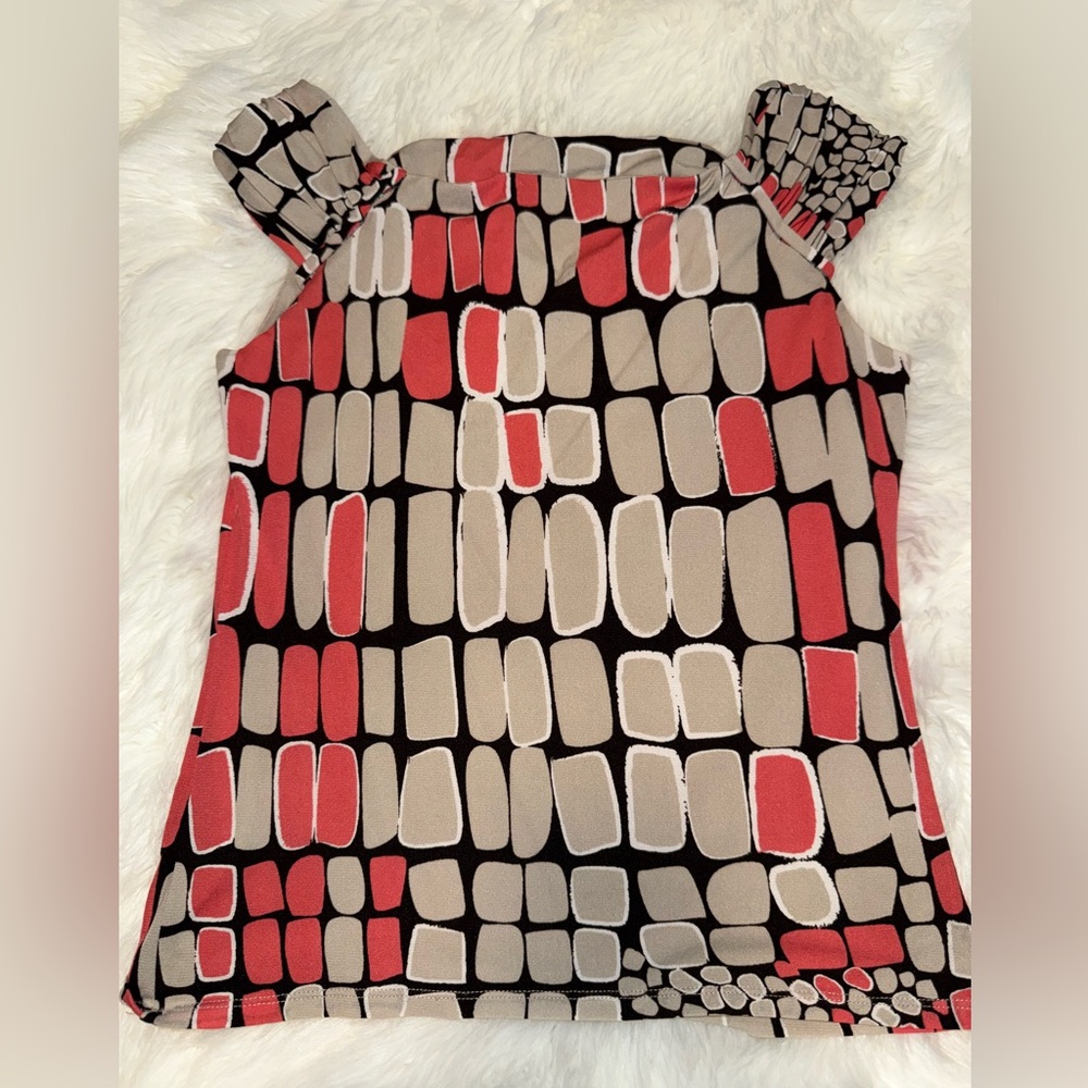 Worthington Peach, Tan, and Black Geometric Blouse